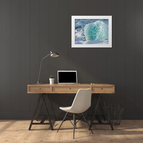 Northern shore of glacial lagoon Jokulsarlon with glacier Breidamerkurjokull White Modern Wood Framed Art Print by Zwick, Martin