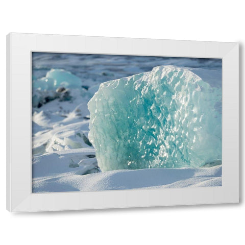 Northern shore of glacial lagoon Jokulsarlon with glacier Breidamerkurjokull White Modern Wood Framed Art Print by Zwick, Martin