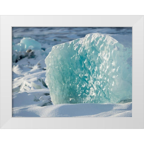 Northern shore of glacial lagoon Jokulsarlon with glacier Breidamerkurjokull White Modern Wood Framed Art Print by Zwick, Martin