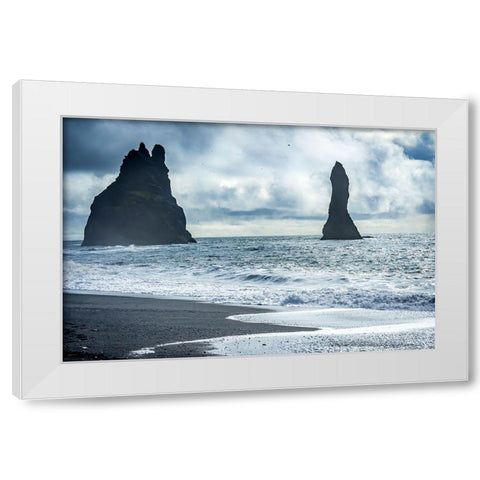 Black sand beach-South Shore-Iceland Sand is black obsidian White Modern Wood Framed Art Print by Perry, William