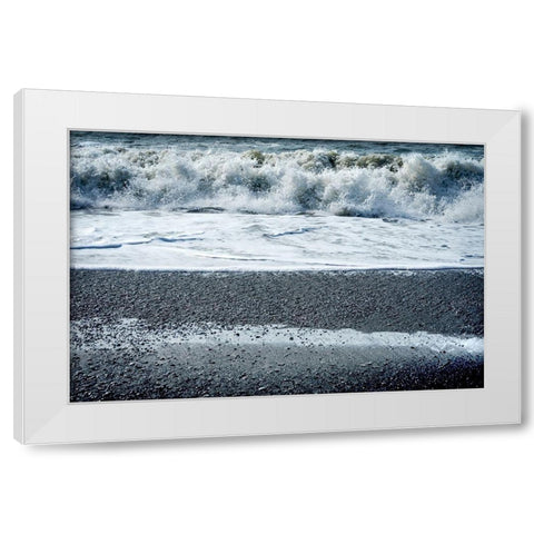 Waves Reynisfjara Black Sand Beach-South Shore-Iceland Sand is black obsidian White Modern Wood Framed Art Print by Perry, William