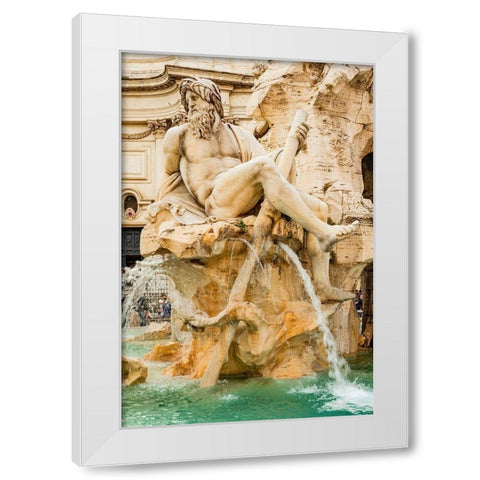 Italy-Rome Piazza Navona-Fountain of the Four Rivers  White Modern Wood Framed Art Print by Jones, Alison