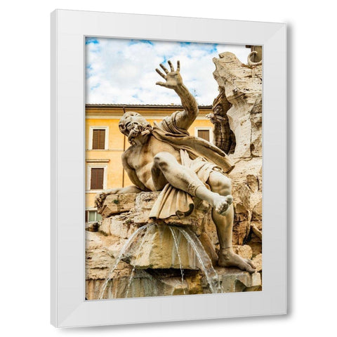 Italy-Rome Piazza Navona-Fountain of the Four Rivers  White Modern Wood Framed Art Print by Jones, Alison