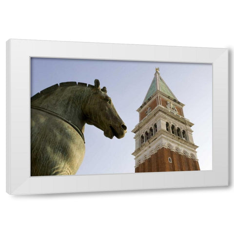 Italy, Venice San Marco Horse and Campanile White Modern Wood Framed Art Print by Kaveney, Wendy