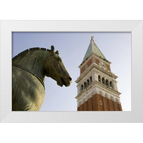 Italy, Venice San Marco Horse and Campanile White Modern Wood Framed Art Print by Kaveney, Wendy