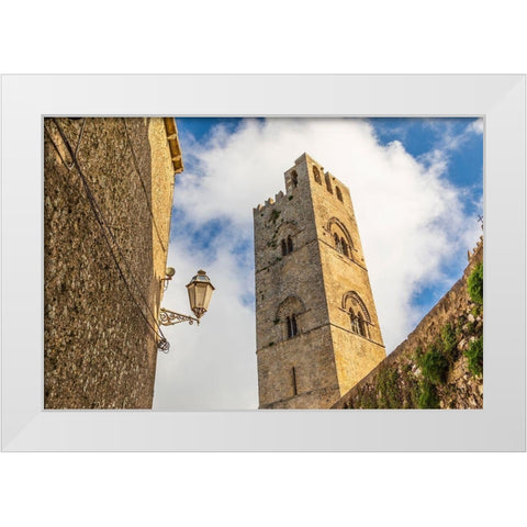 Trapani Province-Erice The Torre campanaria del Duomo dellAssunta at the Chiesa Madre White Modern Wood Framed Art Print by Wilson, Emily