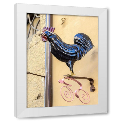Italy-Chianti Rooster with glasses above a shop in Radda in Chianti White Modern Wood Framed Art Print by Eggers, Julie