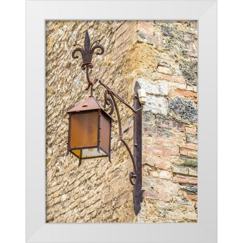 Italy-Chianti Lamppost on the corner in the town of San Gimignano White Modern Wood Framed Art Print by Eggers, Julie