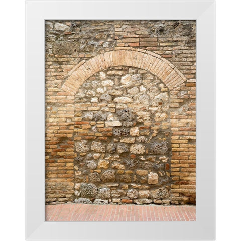 Italy-Chianti Old doorway that has been closed off with stone in the town of San Gimignano White Modern Wood Framed Art Print by Eggers, Julie