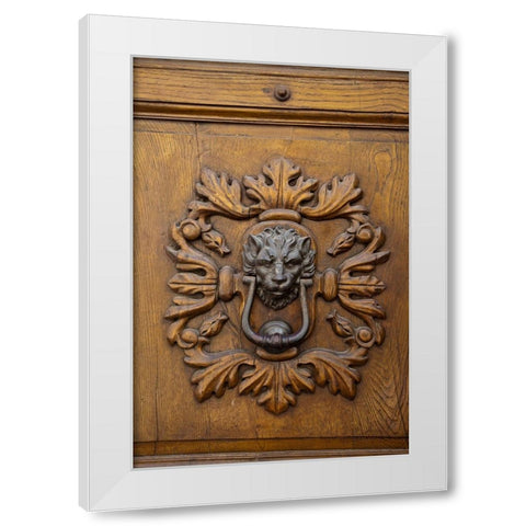 Italy-Tuscany Ornate door knocker in the historic hill town of Montalcino White Modern Wood Framed Art Print by Eggers, Julie