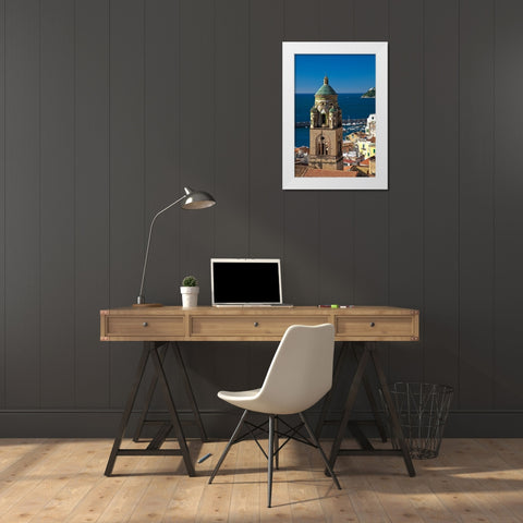 Italy-Amalfi Light on the Cathedral of St Andrew and the town of Amalfi White Modern Wood Framed Art Print by Eggers, Julie