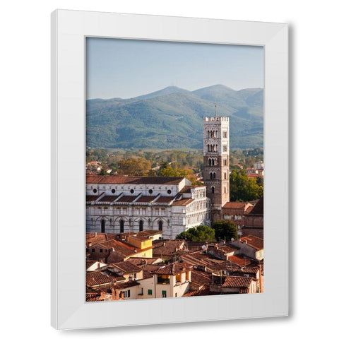 Italy-Tuscany-Lucca The rooftops of the historic Lucca medieval bell tower of St Martin Cathedral White Modern Wood Framed Art Print by Eggers, Julie