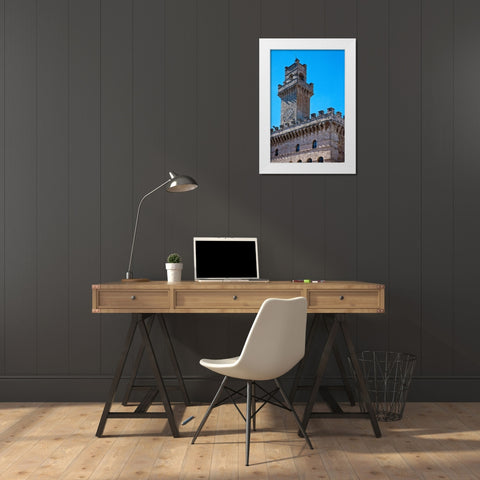 Italy-Tuscany-Montepulciano Palazzo Comunale (City Hall) and Palazzo Tanugi in the hill town White Modern Wood Framed Art Print by Eggers, Julie