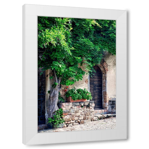 Italy-Tuscany Courtyard of an agriturismo near the hill town of Montalcino White Modern Wood Framed Art Print by Eggers, Julie