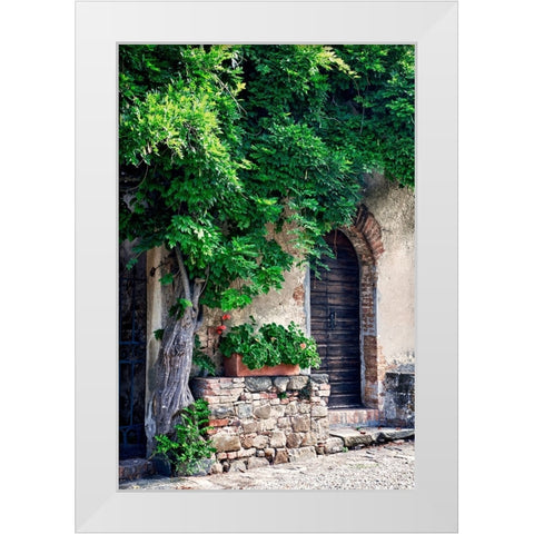 Italy-Tuscany Courtyard of an agriturismo near the hill town of Montalcino White Modern Wood Framed Art Print by Eggers, Julie