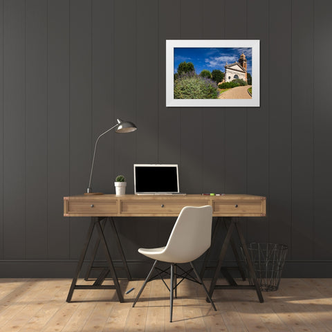 Italy-Tuscany-Montalcino The Madonna del Soccorso church in the town of Monticiano White Modern Wood Framed Art Print by Eggers, Julie