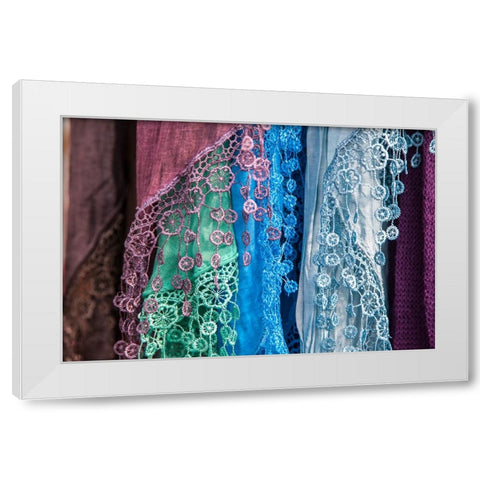 Italy-Venice Colorful Venetian scarfs White Modern Wood Framed Art Print by Eggers, Julie