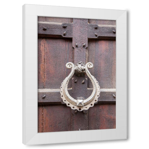 Italy-Venice Door knocker on an old door along the streets of Venice White Modern Wood Framed Art Print by Eggers, Julie