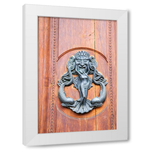 Italy-Tuscany-Pisa Large antique door knocker on beautiful wooden door White Modern Wood Framed Art Print by Eggers, Julie