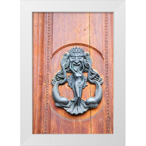 Italy-Tuscany-Pisa Large antique door knocker on beautiful wooden door White Modern Wood Framed Art Print by Eggers, Julie