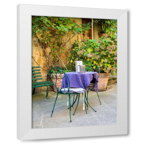 Italy-Tuscany-Pienza Restaurant outside dining along the streets White Modern Wood Framed Art Print by Eggers, Julie