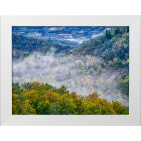 Italy-Tuscany Autumn morning with fog in the Tuscan valley White Modern Wood Framed Art Print by Eggers, Julie