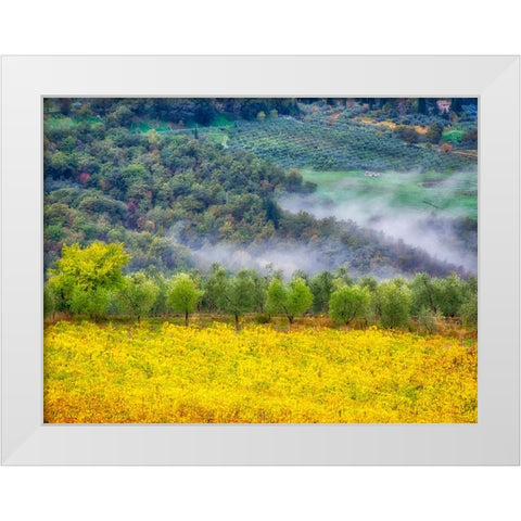 Italy-Tuscany Autumn morning with fog in the Tuscan valley White Modern Wood Framed Art Print by Eggers, Julie