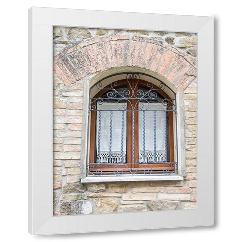 Italy-Tuscany-Province of Siena-Montalcino Iron-barred window White Modern Wood Framed Art Print by Eggers, Julie