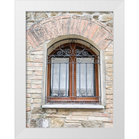 Italy-Tuscany-Province of Siena-Montalcino Iron-barred window White Modern Wood Framed Art Print by Eggers, Julie