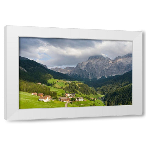 Wengen-La Valle-traditional farms of the Viles in the Val Badia in the Dolomites of South Tyrol White Modern Wood Framed Art Print by Zwick, Martin