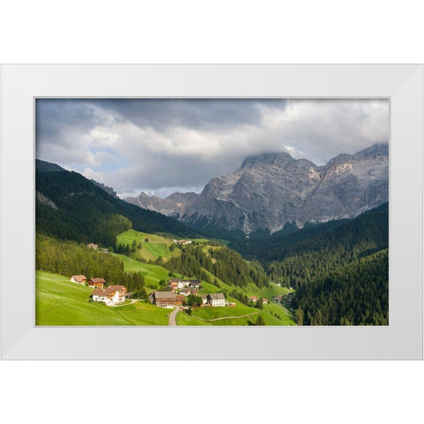 Wengen-La Valle-traditional farms of the Viles in the Val Badia in the Dolomites of South Tyrol White Modern Wood Framed Art Print by Zwick, Martin