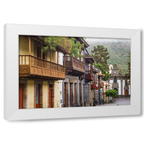 Spain-Canary Islands-Gran Canaria Island-Teror-main street and traditional houses White Modern Wood Framed Art Print by Bibikow, Walter