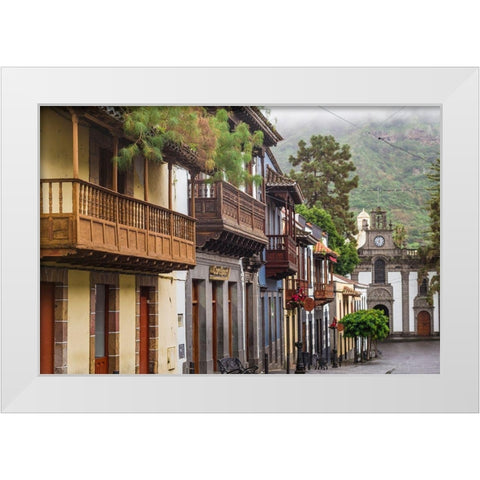 Spain-Canary Islands-Gran Canaria Island-Teror-main street and traditional houses White Modern Wood Framed Art Print by Bibikow, Walter
