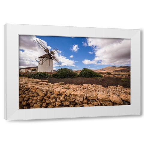 Canary Islands-Fuerteventura Island-Tiscamanita-traditional island windmill White Modern Wood Framed Art Print by Bibikow, Walter