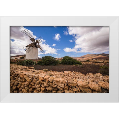 Canary Islands-Fuerteventura Island-Tiscamanita-traditional island windmill White Modern Wood Framed Art Print by Bibikow, Walter