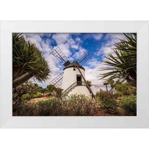 Canary Islands-Fuerteventura Island-Antigua-traditional island windmill White Modern Wood Framed Art Print by Bibikow, Walter