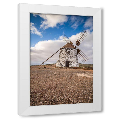 Canary Islands-Fuerteventura Island-La Oliva-traditional windmill White Modern Wood Framed Art Print by Bibikow, Walter