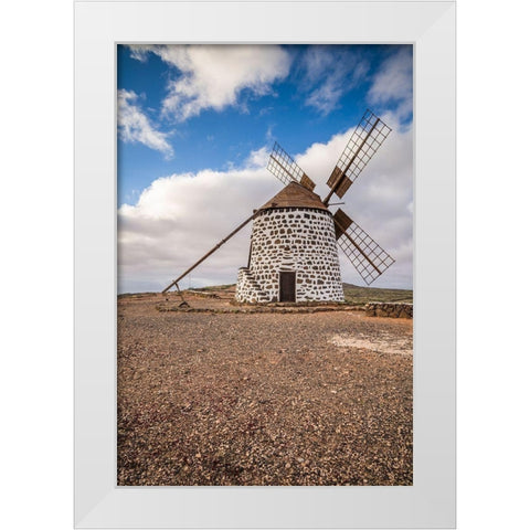 Canary Islands-Fuerteventura Island-La Oliva-traditional windmill White Modern Wood Framed Art Print by Bibikow, Walter