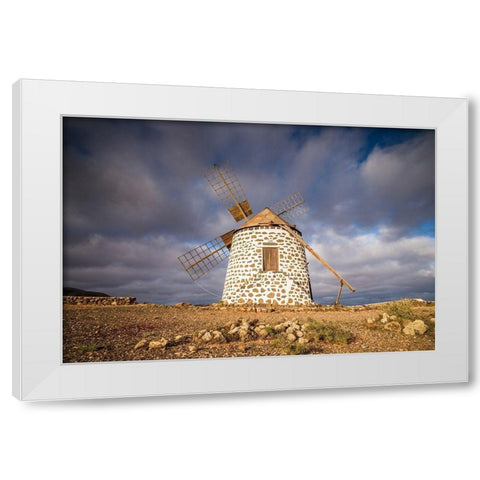Canary Islands-Fuerteventura Island-La Oliva-traditional windmill White Modern Wood Framed Art Print by Bibikow, Walter