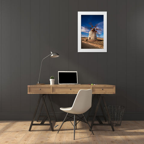 Canary Islands-Fuerteventura Island-Tindaya-traditional island windmill White Modern Wood Framed Art Print by Bibikow, Walter