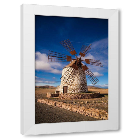 Canary Islands-Fuerteventura Island-Tindaya-traditional island windmill White Modern Wood Framed Art Print by Bibikow, Walter