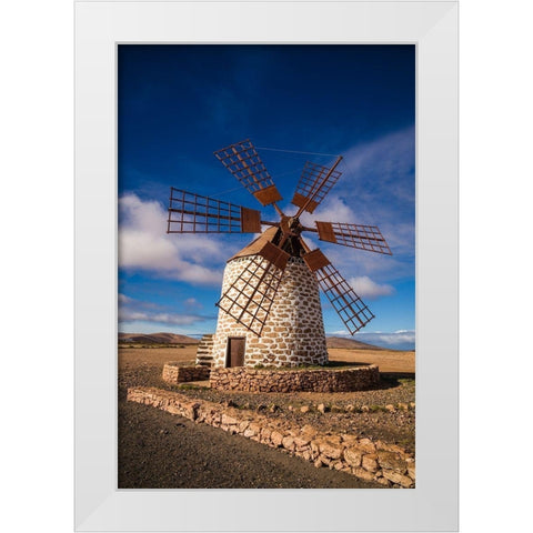 Canary Islands-Fuerteventura Island-Tindaya-traditional island windmill White Modern Wood Framed Art Print by Bibikow, Walter