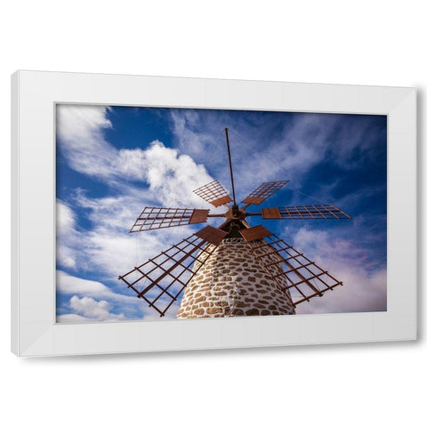 Canary Islands-Fuerteventura Island-Tindaya-traditional island windmill White Modern Wood Framed Art Print by Bibikow, Walter
