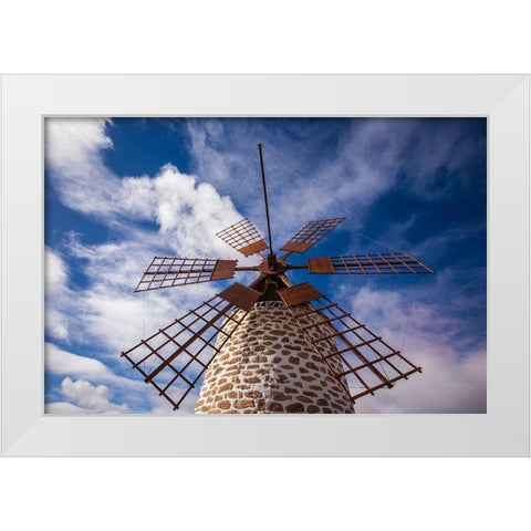 Canary Islands-Fuerteventura Island-Tindaya-traditional island windmill White Modern Wood Framed Art Print by Bibikow, Walter