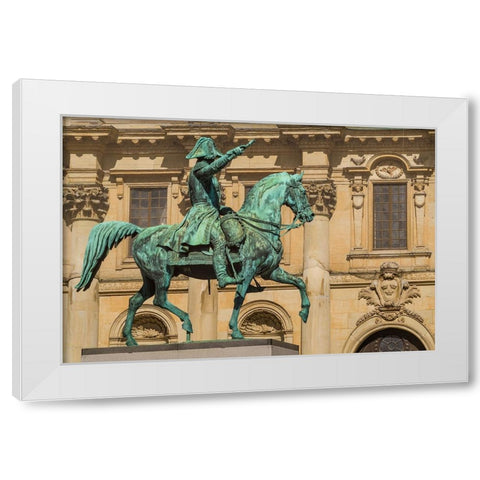 Sweden-Stockholm-Gamla Stan-Old Town-Royal Palace-statue of King Carl Johan XIV White Modern Wood Framed Art Print by Bibikow, Walter