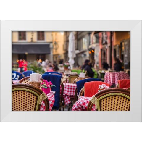 Sweden-Stockholm-Gamla Stan-Old Town-cafe tables White Modern Wood Framed Art Print by Bibikow, Walter