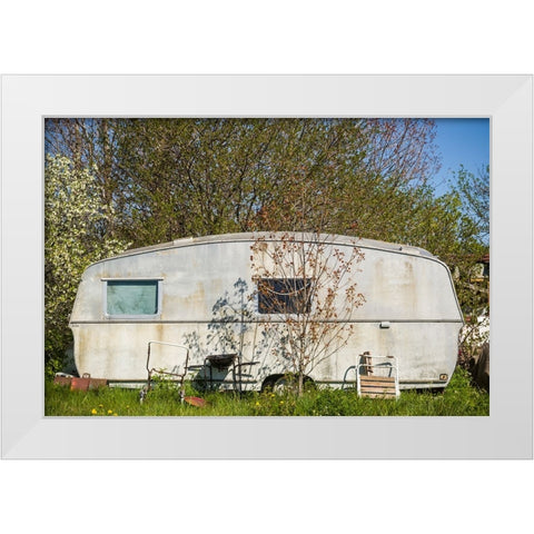 Sweden-Faro Island-Faro Broskogs-Creperie Tati-Kutens Bensin-hip former gas station now a restauran White Modern Wood Framed Art Print by Bibikow, Walter