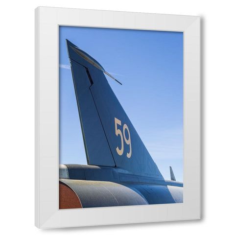 Sweden-Southeastern Sweden-Nykoping-F11 reconnaissance aircraft-F11 Museum-tail fin White Modern Wood Framed Art Print by Bibikow, Walter