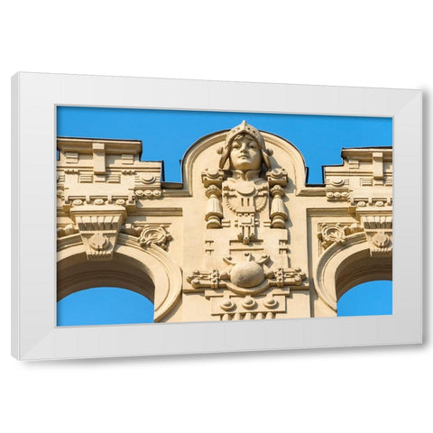 Art Nouveau building on Alberta Street in central Riga-Latvia White Modern Wood Framed Art Print by Su, Keren