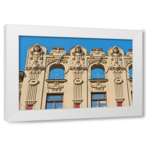 Art Nouveau building on Alberta Street in central Riga-Latvia White Modern Wood Framed Art Print by Su, Keren